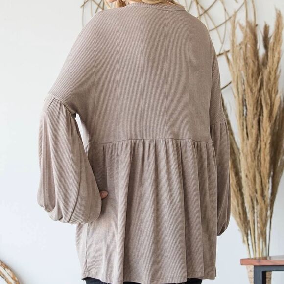 NWT Neutral Balloon Sleeve Top Minimalist Classic Bohemian Fall - Picture 4 of 4